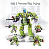 Dřevěné hračky Qman Pioneer Police-Apocalypse 1802 sada 4v1