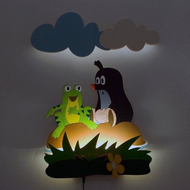 Dřevěné hračky DoDo Dětská LED lampička Krtek a žába (s dálkovým ovladačem)