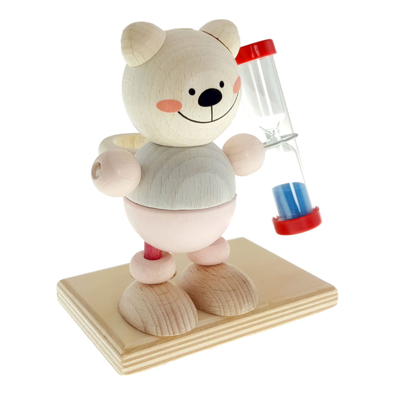 Dřevěné hračky Hess Stojánek s přesýpacími hodinami medvídek růžový
