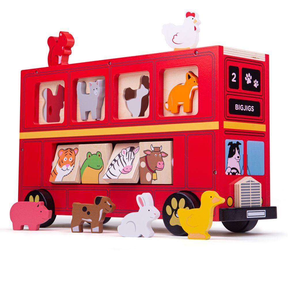 Dřevěné hračky Bigjigs Toys Dřevěný autobus se zvířátky poškozený obal