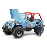 Dřevěné hračky Bruder Modré auto JEEP s řidičem