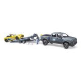 Dřevěné hračky Bruder Terénní auto RAM se sportovním vozem a figurkou