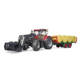 Dřevěné hračky Bruder Traktor Case IH Optum 300 CVX s čelním nakladačem a přepravníkem na balíky