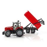 Dřevěné hračky Bruder Traktor MASSEY FERGUSON se sklopným vozem červený