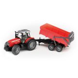 Dřevěné hračky Bruder Traktor MASSEY FERGUSON se sklopným vozem červený
