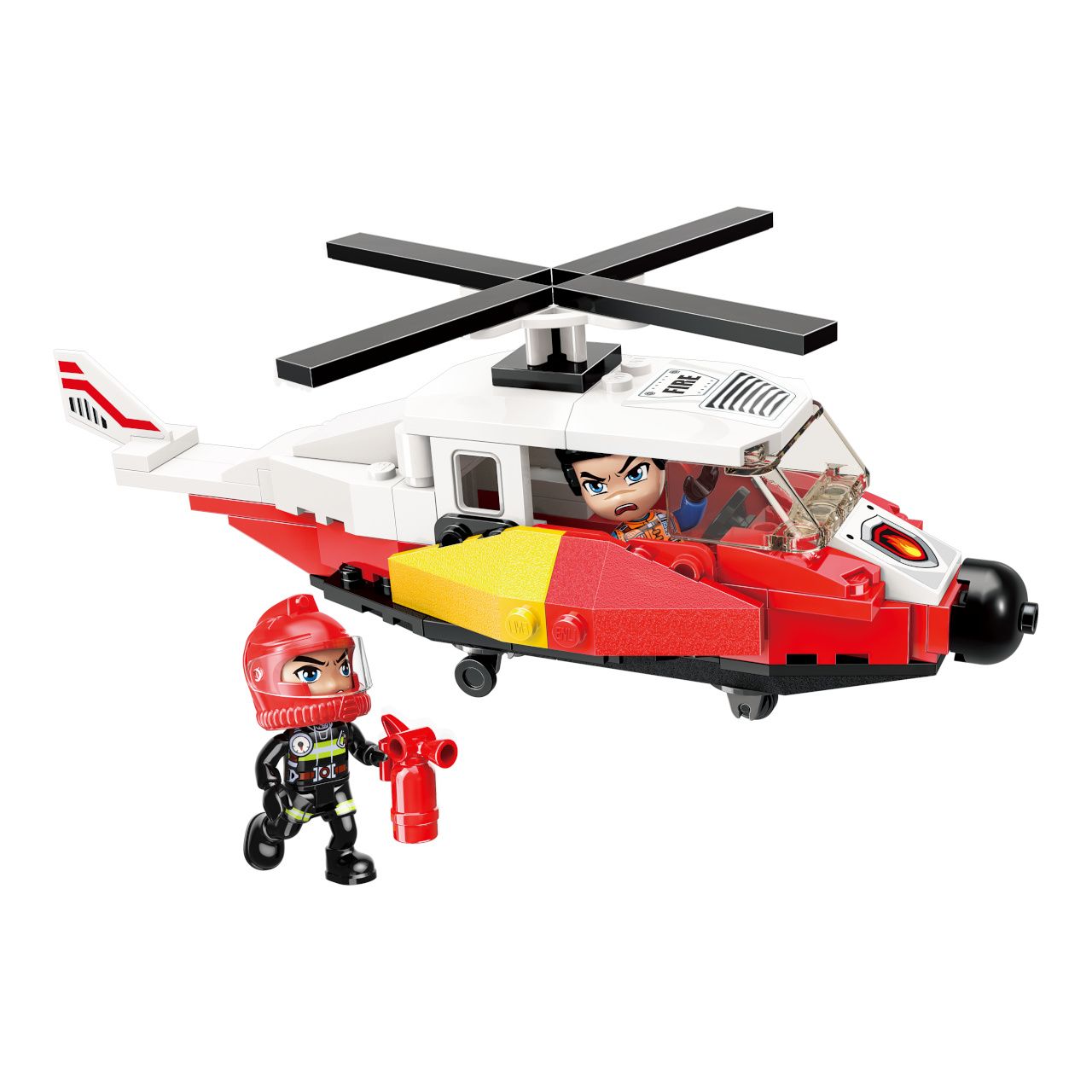 Dřevěné hračky Qman Mine City Fire Line W12011-2 Záchranný vrtulník