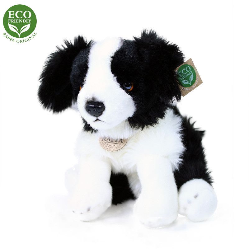 Dřevěné hračky Rappa Plyšový pes border kolie sedící 30 cm ECO-FRIENDLY