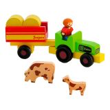 Dřevěné hračky Jeujura Dřevěné figurky ke stavebnicím Farmář s traktorem 7 dílů