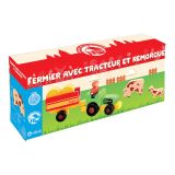 Dřevěné hračky Jeujura Dřevěné figurky ke stavebnicím Farmář s traktorem 7 dílů