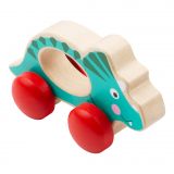Dřevěné hračky small foot Dinosurus na kolečkách 1 ks tyrkysový do ruky