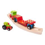 Dřevěné hračky Bigjigs Rail Vagon s traktorem + 2 koleje