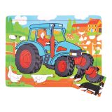 Dřevěné hračky Bigjigs Toys Dřevěné puzzle traktor 9 dílků