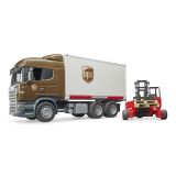 Dřevěné hračky Bruder Nákladní auto Scania R UPS s vysokozdvižným vozíkem