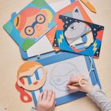 Dřevěné hračky Petit Collage Magnetická kreslící tabulka vtipné obličeje