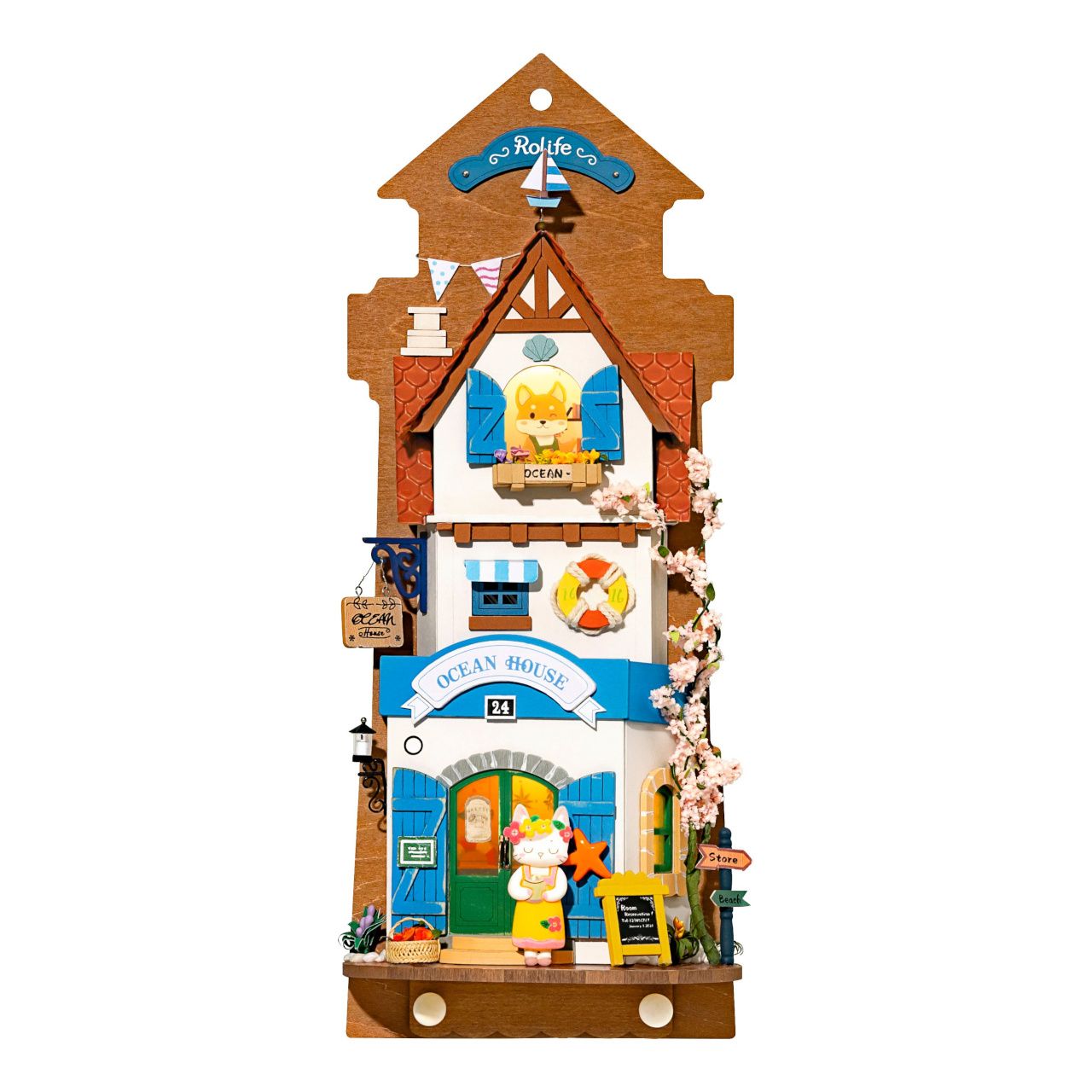 Dřevěné hračky RoboTime miniatura domečku k zavěšení Ostrovní vila