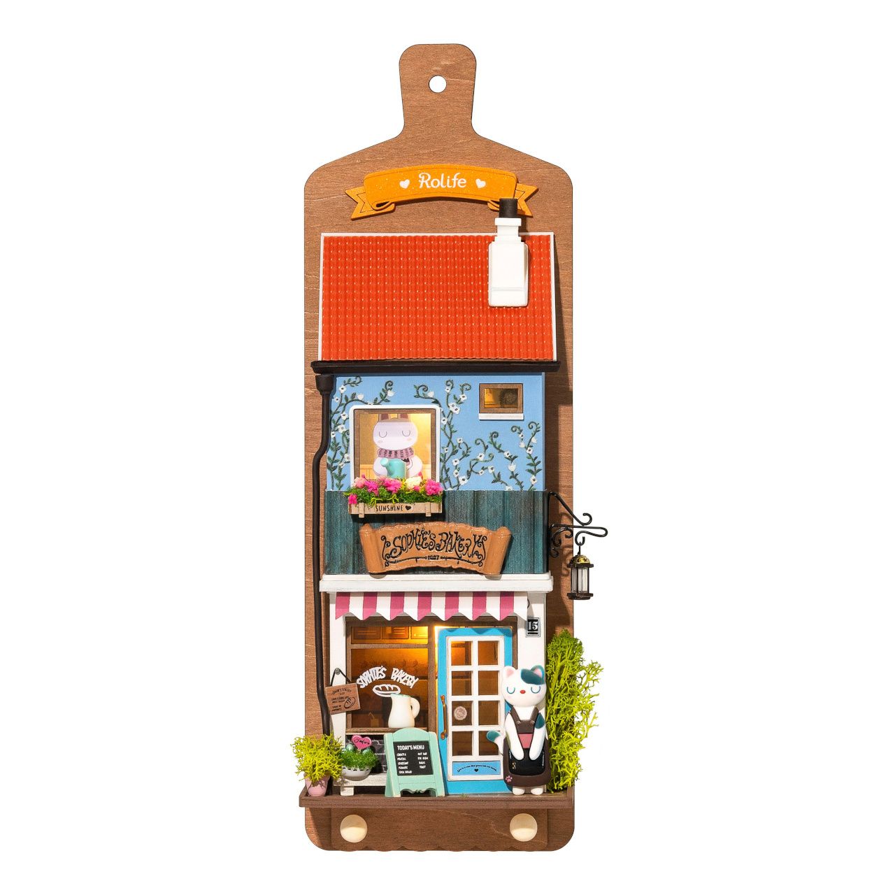 Dřevěné hračky RoboTime miniatura domečku k zavěšení Sofiina pekárna
