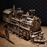 Dřevěné hračky RoboTime 3D dřevěné mechanické puzzle Parní lokomotiva