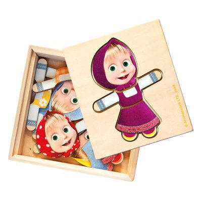 Dřevěné hračky Bino Máša a medvěd oblékací puzzle