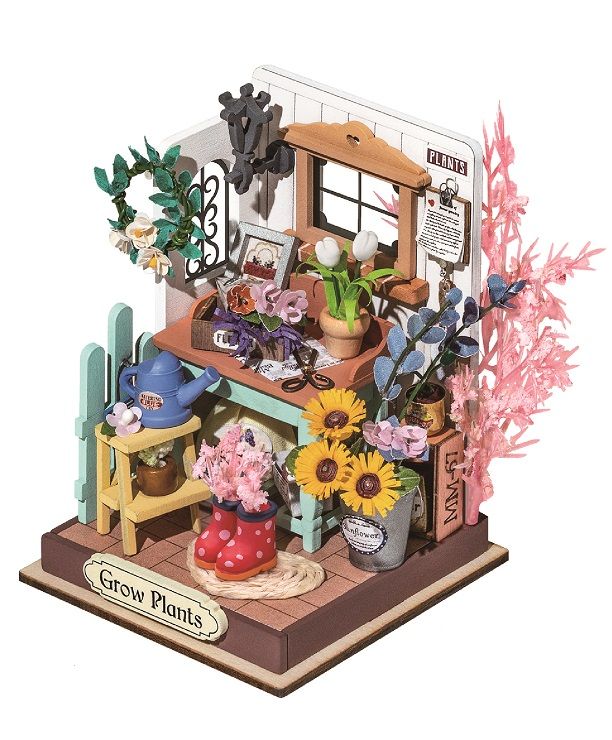 Dřevěné hračky RoboTime miniatura domečku Vysněná terasovitá zahrada