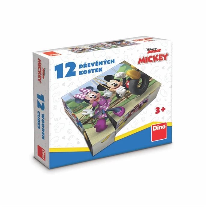 Dřevěné hračky Dino Dřevěné licenční kostky Mickey Mouse – 12 kostek
