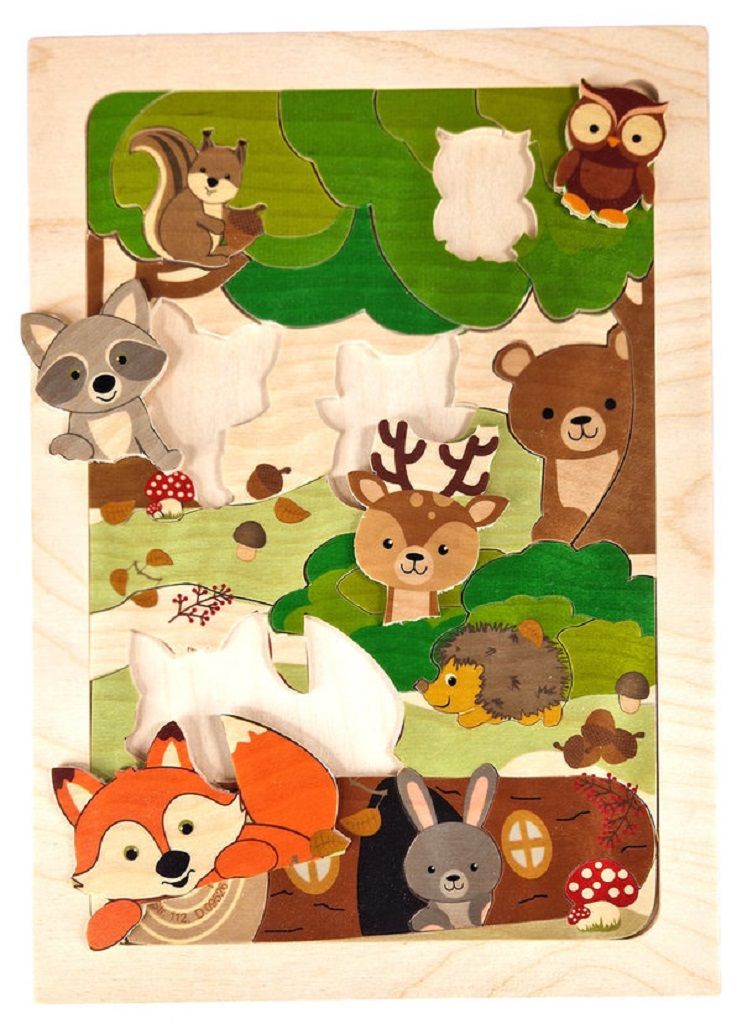 Dřevěné hračky Hess Dřevěné puzzle liška a zvířátka z lesa