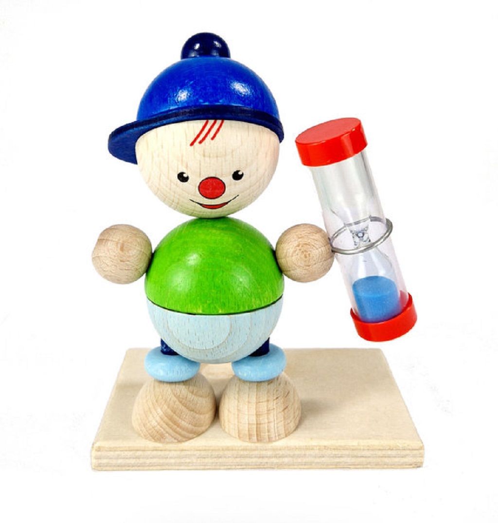 Dřevěné hračky Hess Přesýpací hodiny panáček Luis pro měření doby čištění zubů