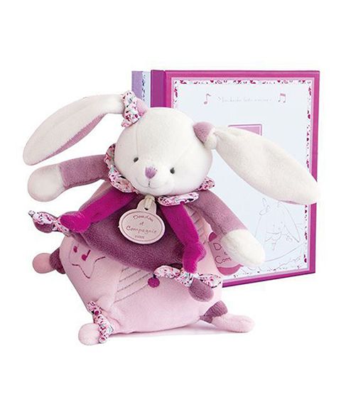 Dřevěné hračky Doudou Dárková sada - Hudební hračka růžový králíček 17 cm Doudou et Compagnie Paris