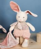 Dřevěné hračky Doudou Dárková sada - Plyšový Ecru králiček s růžovou dečkou z BIO bavlny 22 cm Doudou et Compagnie Paris