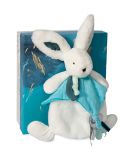 Dřevěné hračky Doudou Dárková sada - Plyšový králíček s muchláčkem 25 cm modrá Doudou et Compagnie Paris
