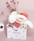 Dřevěné hračky Doudou Dárková sada - Plyšový králíček s tmavě růžovou bambulkou 25 cm Doudou et Compagnie Paris