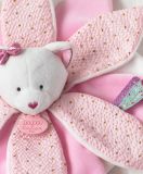 Dřevěné hračky Doudou Dárková sada - plyšový muchláček růžová kočka 26 cm Doudou et Compagnie Paris
