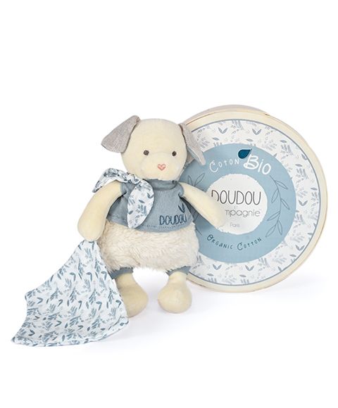 Dřevěné hračky Doudou Dárková sada - Plyšový pejsek s dečkou z BIO bavlny 22 cm Doudou et Compagnie Paris