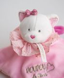Dřevěné hračky Doudou Dárková sada - plyšový muchláček růžová kočka 20 cm Doudou et Compagnie Paris