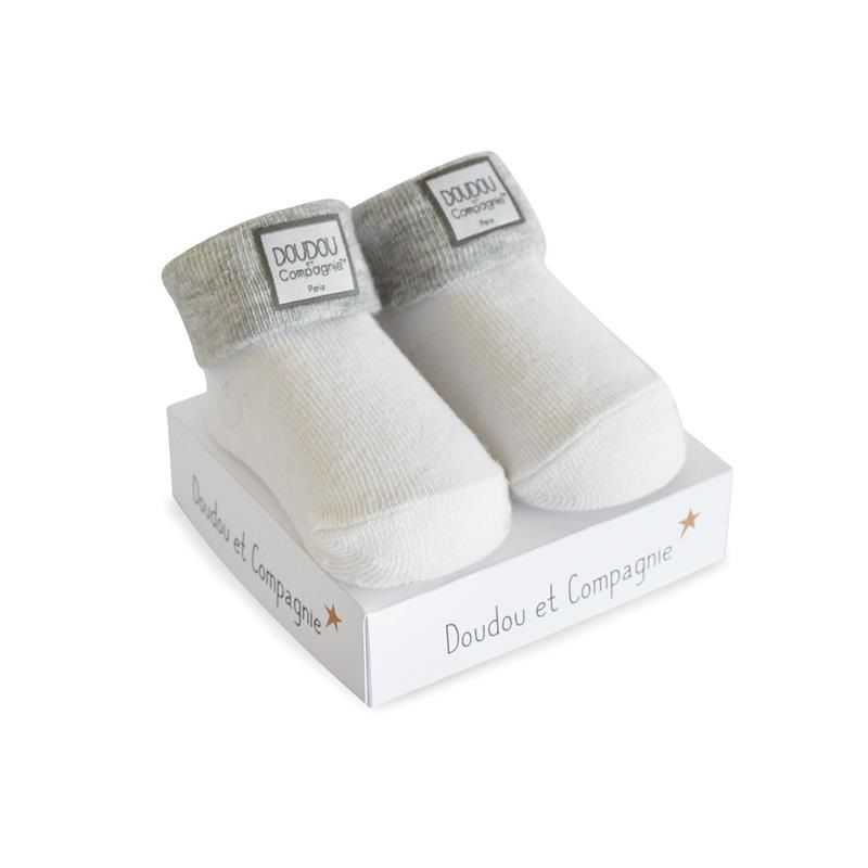 Dřevěné hračky Doudou Ponožky univerzální 0-6 měs. 1 pár bílá s šedým lemem Doudou et Compagnie Paris