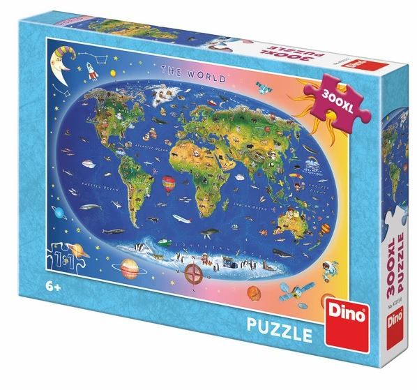 Dřevěné hračky Dino Puzzle Dětská mapa 300 XL dílků
