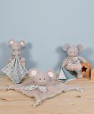 Dřevěné hračky Doudou Dárková sada - Plyšová myška s čtvercovou dečkou z BIO bavlny 25 cm Doudou et Compagnie Paris