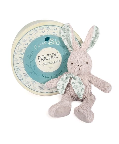 Dřevěné hračky Doudou Dárková sada - Šedý plyšový králík z BIO bavlny 25 cm Doudou et Compagnie Paris