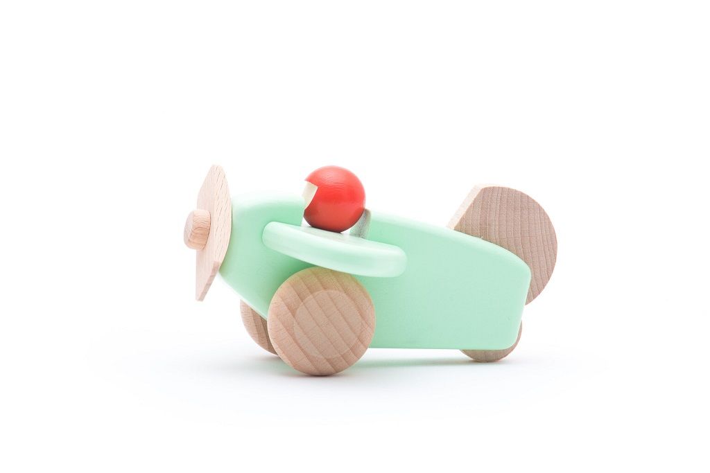 Dřevěné hračky Bajo Letadlo s pilotem mátově zelené