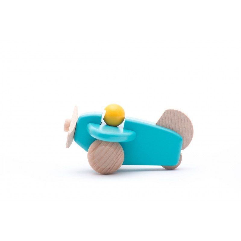 Dřevěné hračky Bajo Letadlo s pilotem světle modré