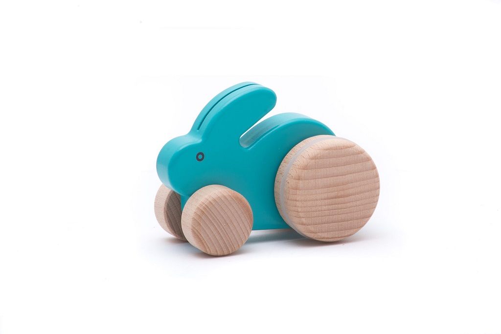 Dřevěné hračky Bajo Malý modrý dřevěný králíček do ruky