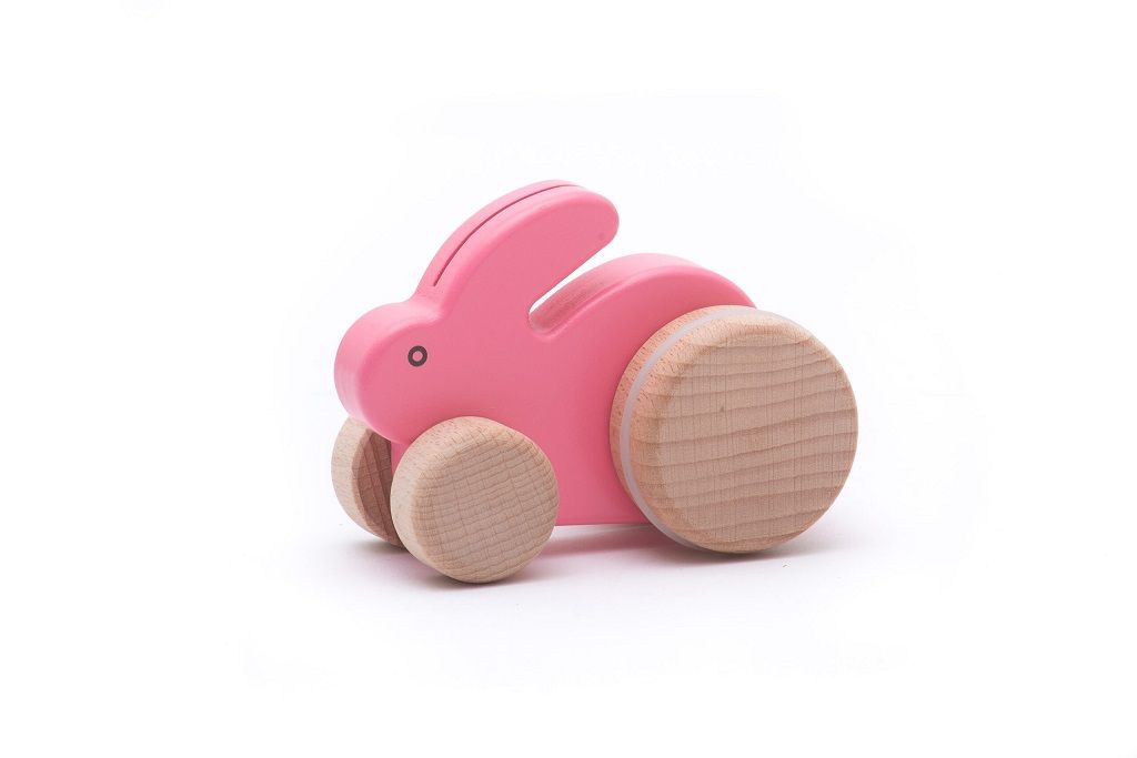 Dřevěné hračky Bajo Malý růžový dřevěný králíček do ruky
