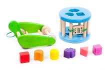 Dřevěné hračky Bajo Tahací motorický šnek modrý - tvary