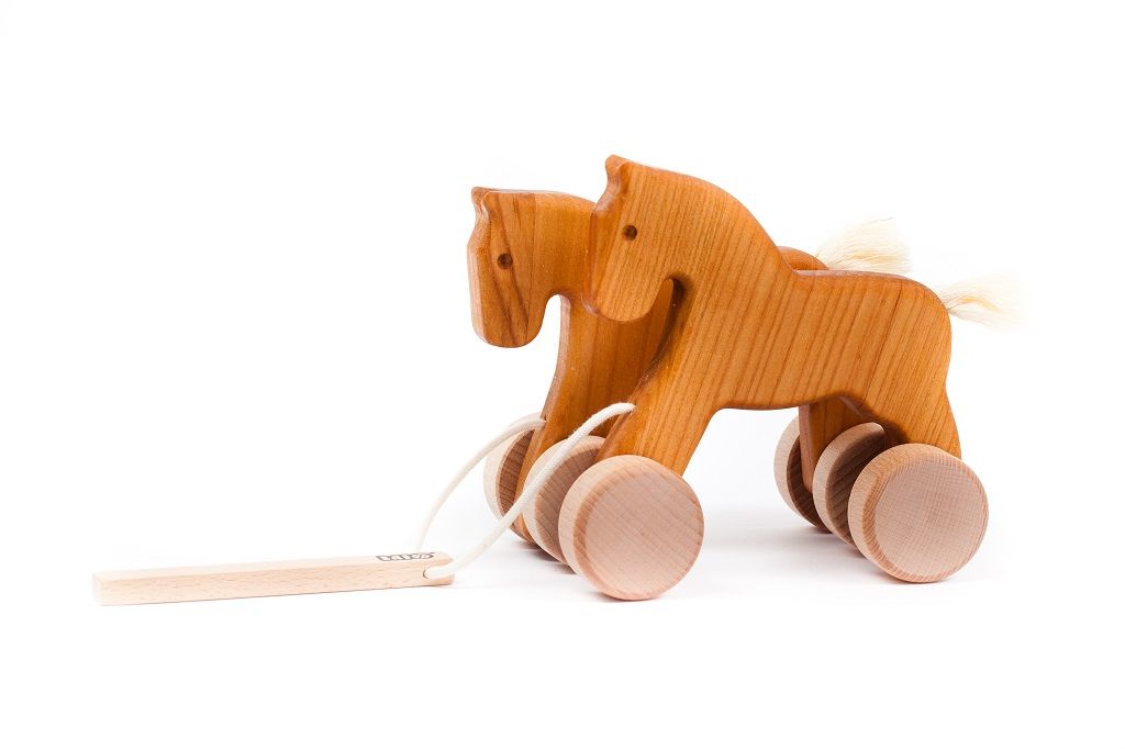 Dřevěné hračky Bajo Tahací Skákací koně natural