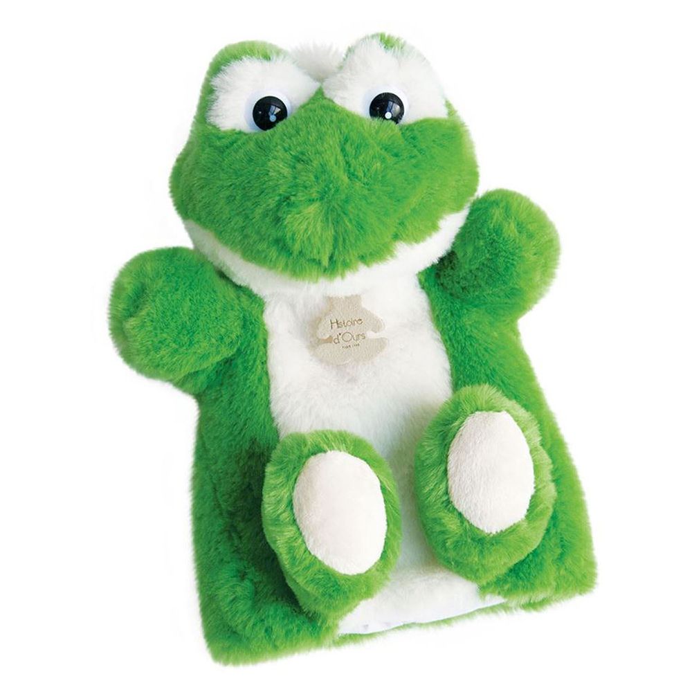 Dřevěné hračky Doudou Histoire d´Ours Plyšový maňásek zelená žabka 25 cm