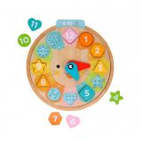 Dřevěné hračky Petit Collage Učební vícejazyčné hodiny + počítání a barvy