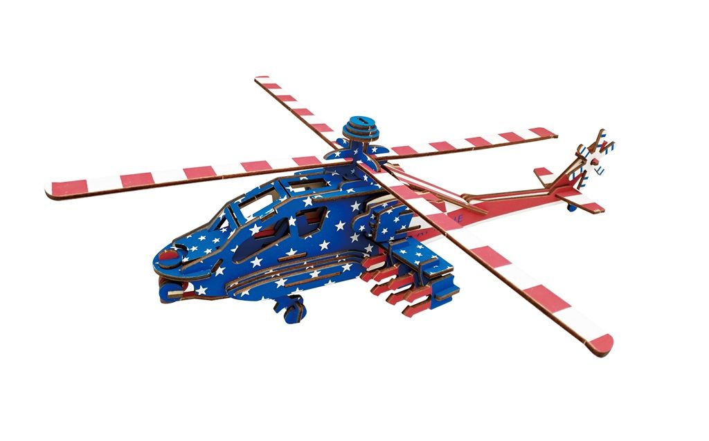 Dřevěné hračky Woodcraft Dřevěné 3D puzzle Americký bojový vrtulních Apache Woodcraft construction kit