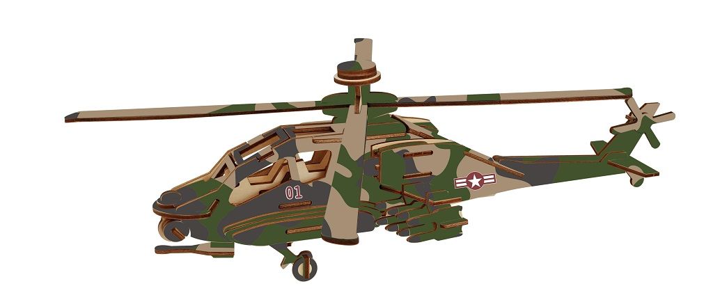 Dřevěné hračky Woodcraft Dřevěné 3D puzzle Bojový vrtulník Apache Woodcraft construction kit