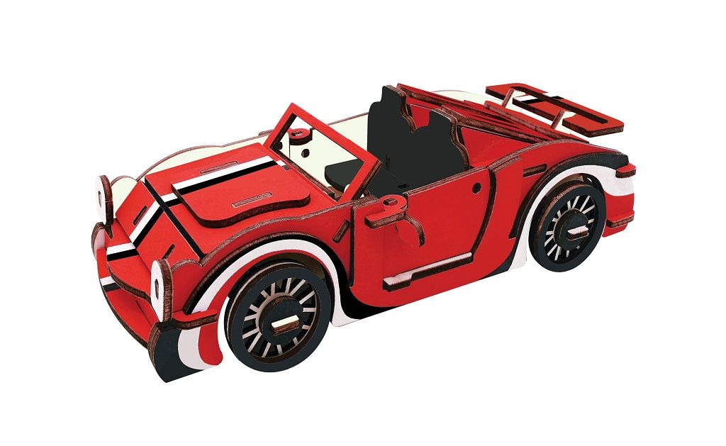 Dřevěné hračky Woodcraft Dřevěné 3D puzzle Červený kabriolet Woodcraft construction kit