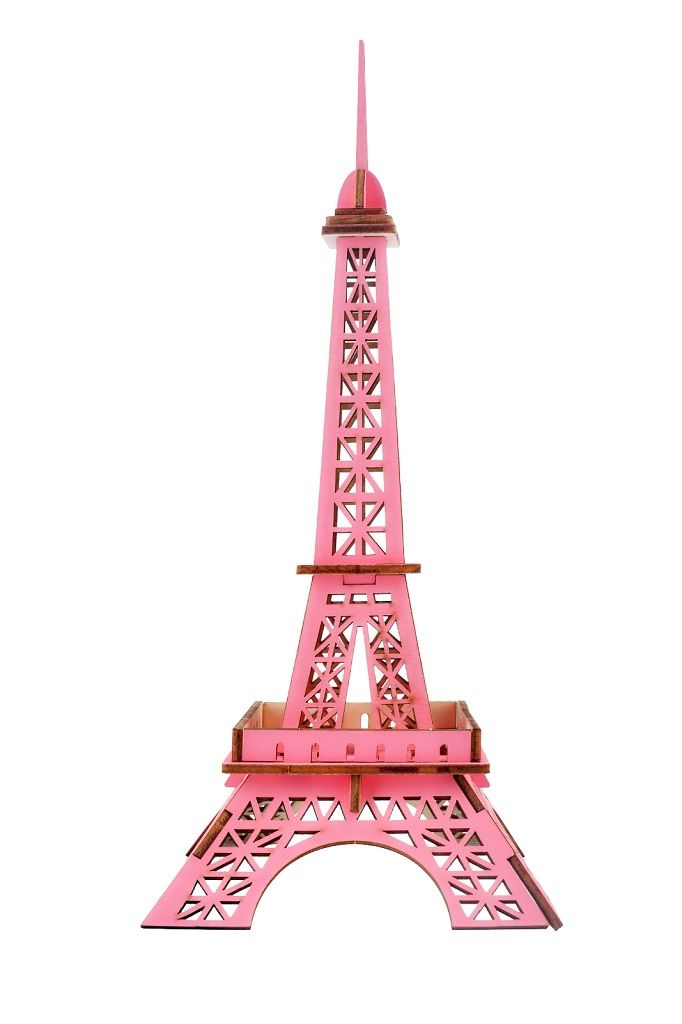 Dřevěné hračky Woodcraft Dřevěné 3D puzzle Eiffelova věž růžová Woodcraft construction kit