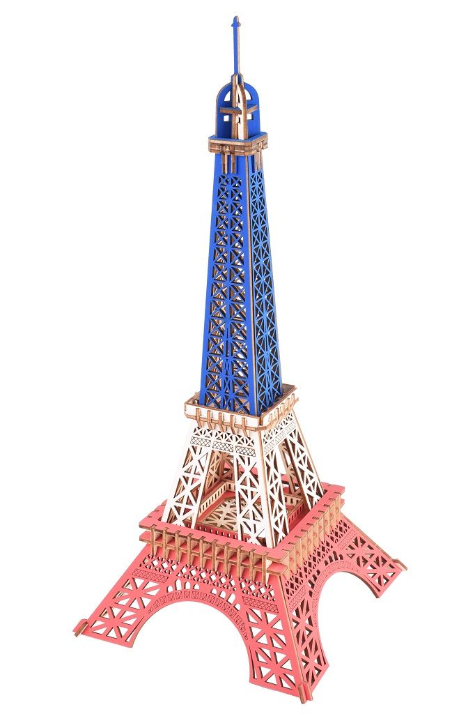 Dřevěné hračky Woodcraft Dřevěné 3D puzzle Eiffelova věž v barvách Francie Woodcraft construction kit